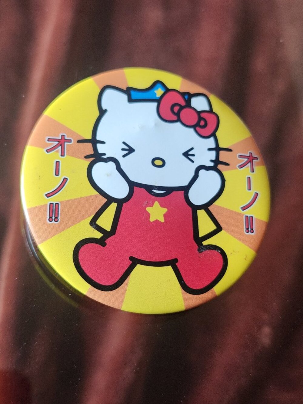 Rare Vintage Loungefly red & yellow Hello Kitty Superhero large pinback button w